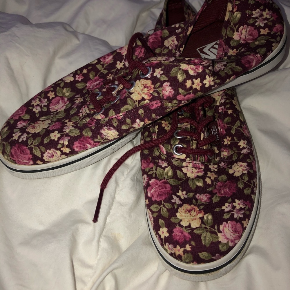 VANS Burgundy Floral Kids Shoes